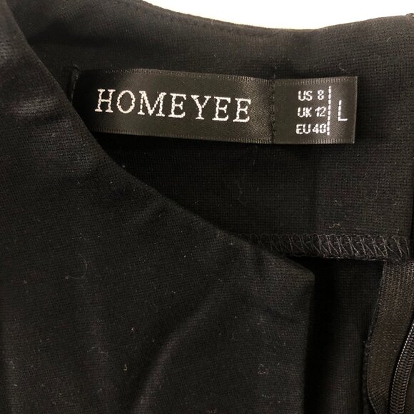 Homeyee Womens L Black Geo Print Layered Look 3/4 Sleeve Business Sheath Dress - Picture 5 of 7